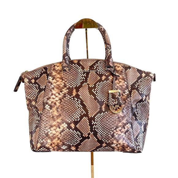 Michael Kors Embossed Leather Snakeskin Python Print Riley Satchel Hand Bag - Picture 1 of 13